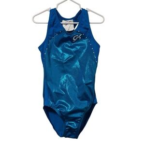 GK Shimmer Blue Racerback Gymnastics Leo Dance Leotard Size CM